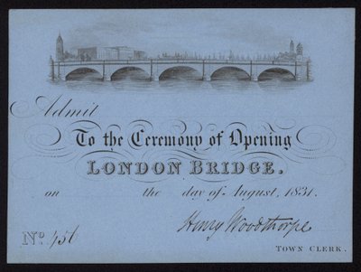 Eintrittskarte zur Eröffnung der London Bridge von English School