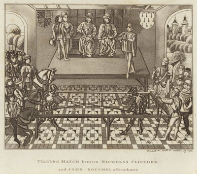 Turnierkampf zwischen Nicholas Clifford und John Boucmel, einem Franzosen von English School