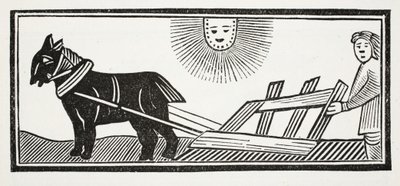 Es ist ein Pflug, der die Eingeweide der Erde für die Aussaat von Korn aufbricht, Illustration aus Chap-books des achtzehnten Jahrhunderts von John Ashton, veröffentlicht 1882 von English School