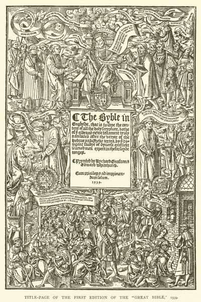 Titelseite der ersten Ausgabe der Großen Bibel, 1539 von English School
