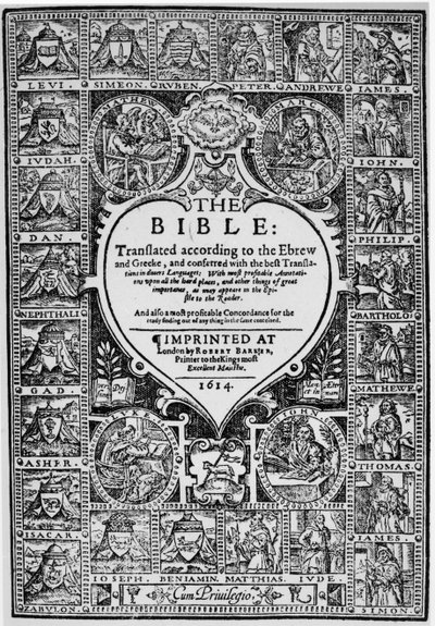 Titelseite der englischen Übersetzung der Genfer Bibel, 1614 von English School