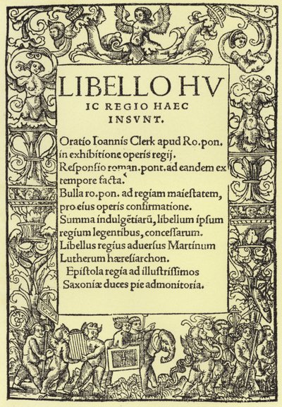 Titelseite von Heinrich VIII.s Verteidigung des römisch-katholischen Glaubens von English School