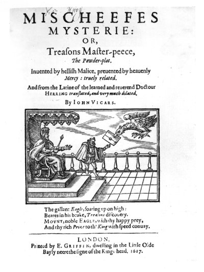 Titelseite zu Mischeefes Mysterie oder Treasons Master-peece, das Pulverkomplott, von John Vickers, 1617 von English School