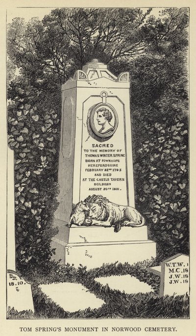 Tom Springs Denkmal auf dem Norwood-Friedhof von English School