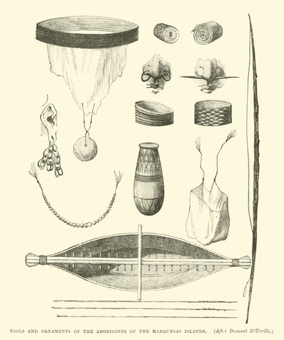 Werkzeuge und Ornamente der Ureinwohner der Marquesas-Inseln, nach Dumont D