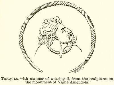 Torques, mit Trageweise, von den Skulpturen auf dem Denkmal von Vigna Amendola (Gravur) von English School