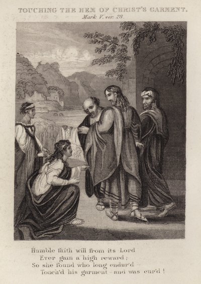 Berührung des Saums von Christi Gewand, Markus V, Vers 28 von English School