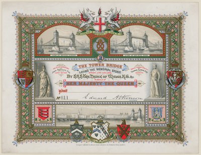 Tower Bridge, London, Einladung zur Grundsteinlegung, 21. Juni 1886 von English School