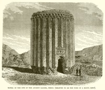 Turm auf dem Gelände des antiken Raghes, Persien (gilt als Grab des Mogul-Königs) von English School