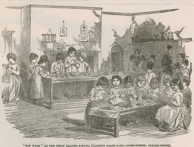 Spielzeugarbeit in der Mädchenschule, (Camel) Grays Yard, James Street, Oxford Street von English School
