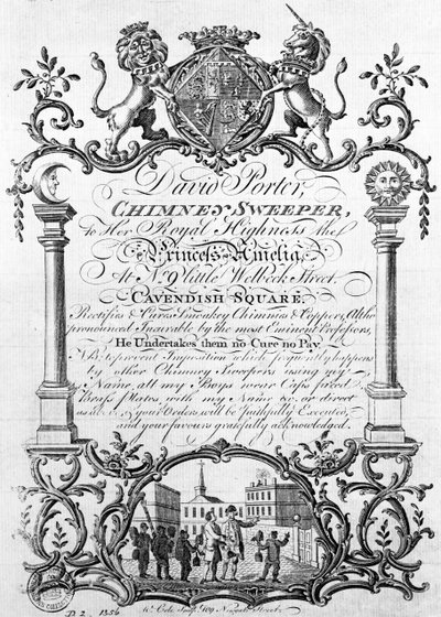Handelskarte von David Porter, Schornsteinfeger und Nachtwächter, 19. Jahrhundert von English School