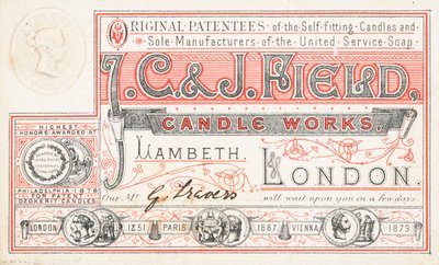 Handelskarte, J C und J Field Candle Works von English School