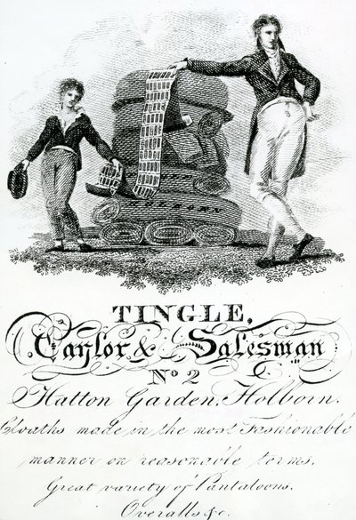 Handelskarte für Tingle, Taylor und Salesman, Nr. 2 Hatton Garden, Holborn von English School