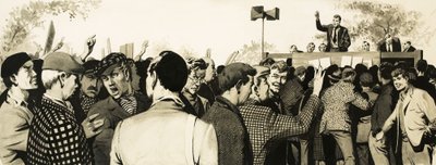 Gewerkschafter bei einem Treffen im Freien von English School