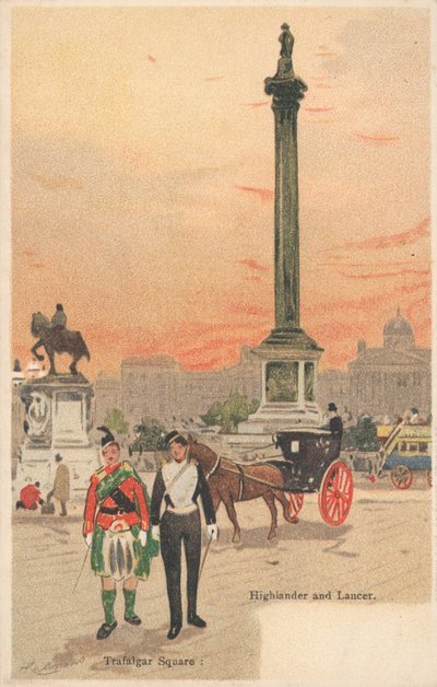 Trafalgar Square, London, Highlander und Lanzenreiter von English School