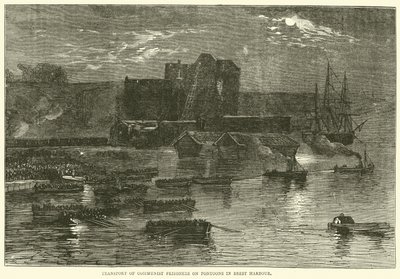 Transport von kommunistischen Gefangenen auf Pontons im Hafen von Brest, 1871 von English School