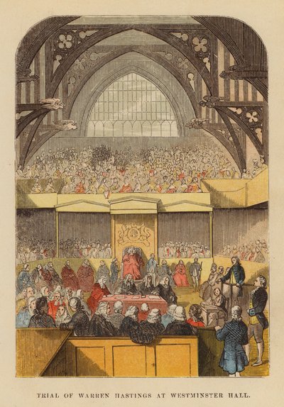Prozess von Warren Hastings in der Westminster Hall (farbige Gravur) von English School