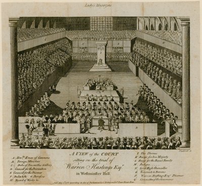 Prozess von Warren Hastings in der Westminster Hall von English School