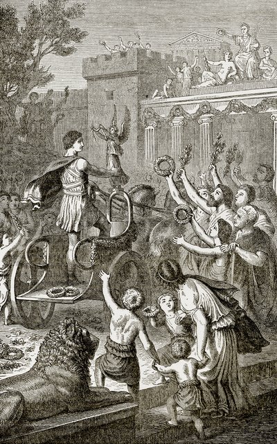 Triumphale Rückkehr eines Olympiasiegers, Illustration aus Die Illustrierte Geschichte der Welt, veröffentlicht von Ward Lock, ca. 1880 von English School