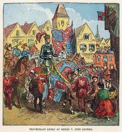 Triumphaler Einzug von König Heinrich V. in London nach der Schlacht von Agincourt von English School