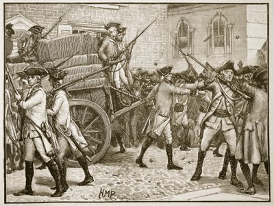 Truppen eskortieren das gestempelte Papier zum Rathaus von New York, 1766, Illustration aus Cassells Illustrierter Geschichte Englands von English School