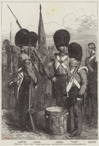 Truppen für den Krieg, britische Infanterie, Garde (Gravur) von English School