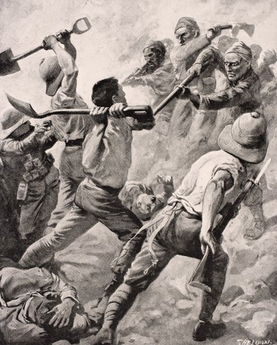 Türkische und britische Soldaten im Nahkampf auf der Halbinsel Gallipoli, Türkei 1915, aus 