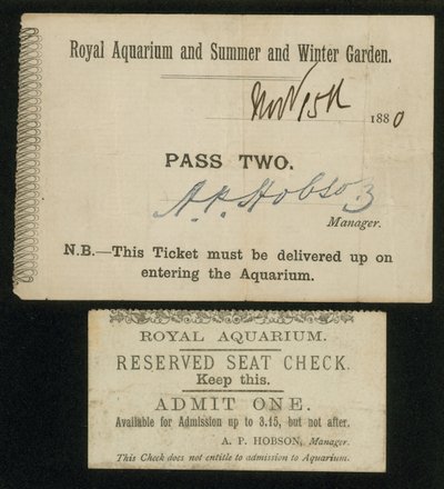 Zwei Eintrittskarten für das Royal Aquarium von English School