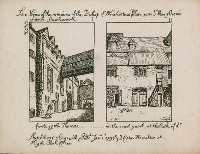 Zwei Ansichten der Überreste des Palastes des Bischofs von Winchester von English School