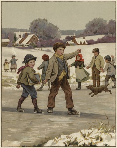 Zwei Jungen laufen auf einem zugefrorenen See Schlittschuh von English School