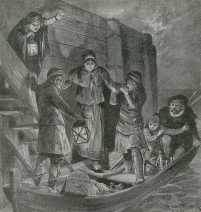 Tycho Brahe segelt in der Dunkelheit der Nacht von seiner Insel weg von English School