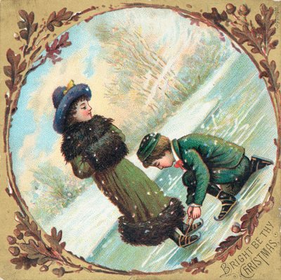 Schnürsenkel an Schlittschuhen binden, Weihnachtskarte von English School