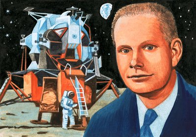 Unidentifizierter amerikanischer Astronaut und Mondlandefähre von English School