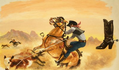Unidentifizierter Cowboy beim Viehseilen von English School