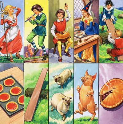 Unidentifizierte Montage von Figuren aus Kinderreimen von English School