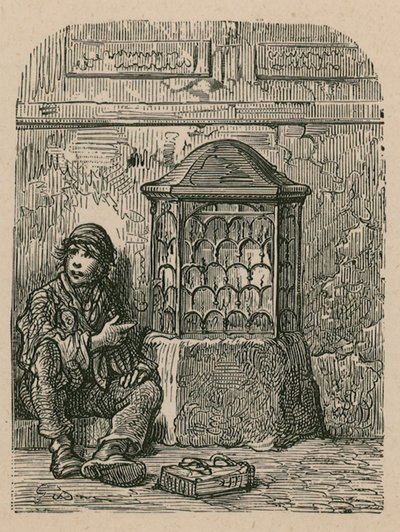 Unidentifiziertes Denkmal und Bettler von English School