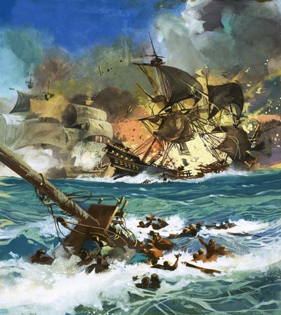 Unidentifiziertes Segelschiff explodiert von English School