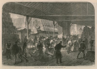 Entladen von Teeschiffen in den East India Docks von English School