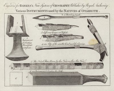 Verschiedene Instrumente, die von den Eingeborenen von Otaheite verwendet werden von English School