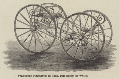 Velociped, präsentiert an Seine Königliche Hoheit den Prinzen von Wales (Stich) von English School