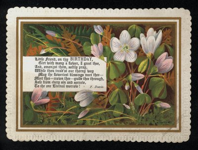 Vers von F. Davis und Blumen, Geburtstagsgrußkarte von English School