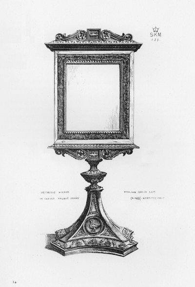 Victoria und Albert Museum: Metallischer Spiegel in geschnitztem Walnussrahmen, Italienisch von English School