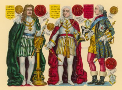 Viktorianischer Ausschnitt: König Georg I., König Georg II., König Georg III. von English School