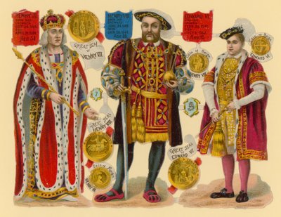 Viktorianischer Ausschnitt: König Heinrich VII., König Heinrich VIII., König Edward VI. von English School