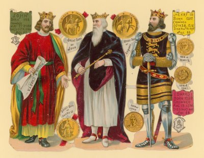 Viktorianischer Ausschnitt: König Johann, König Eduard I., König Heinrich III. von English School
