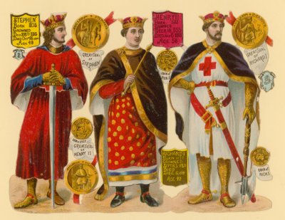Viktorianischer Ausschnitt: König Stephan, König Heinrich II., König Richard I. von English School