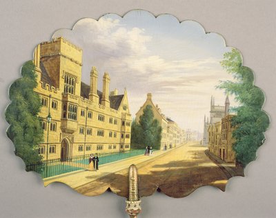 Viktorianischer Paravent, mit einer Szene des Wadham College, Oxford mit der Bodleian Library und dem Hertford College im Hintergrund von English School