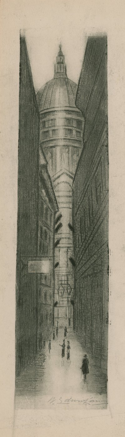 Blick durch eine enge Straße zur St. Pauls Kathedrale von English School