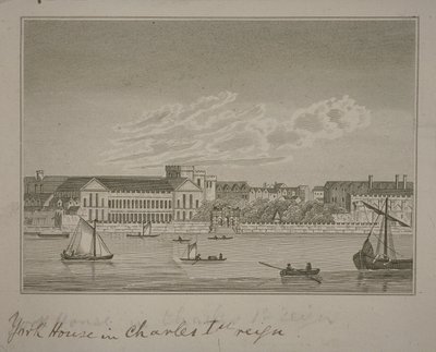 Blick nach Norden über die Themse, Blick auf York House und York Buildings von English School