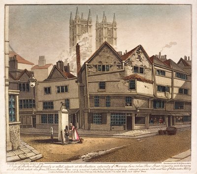 Ansicht des Broken Cross am Ende der Thieving Lane, Westminster, London von English School